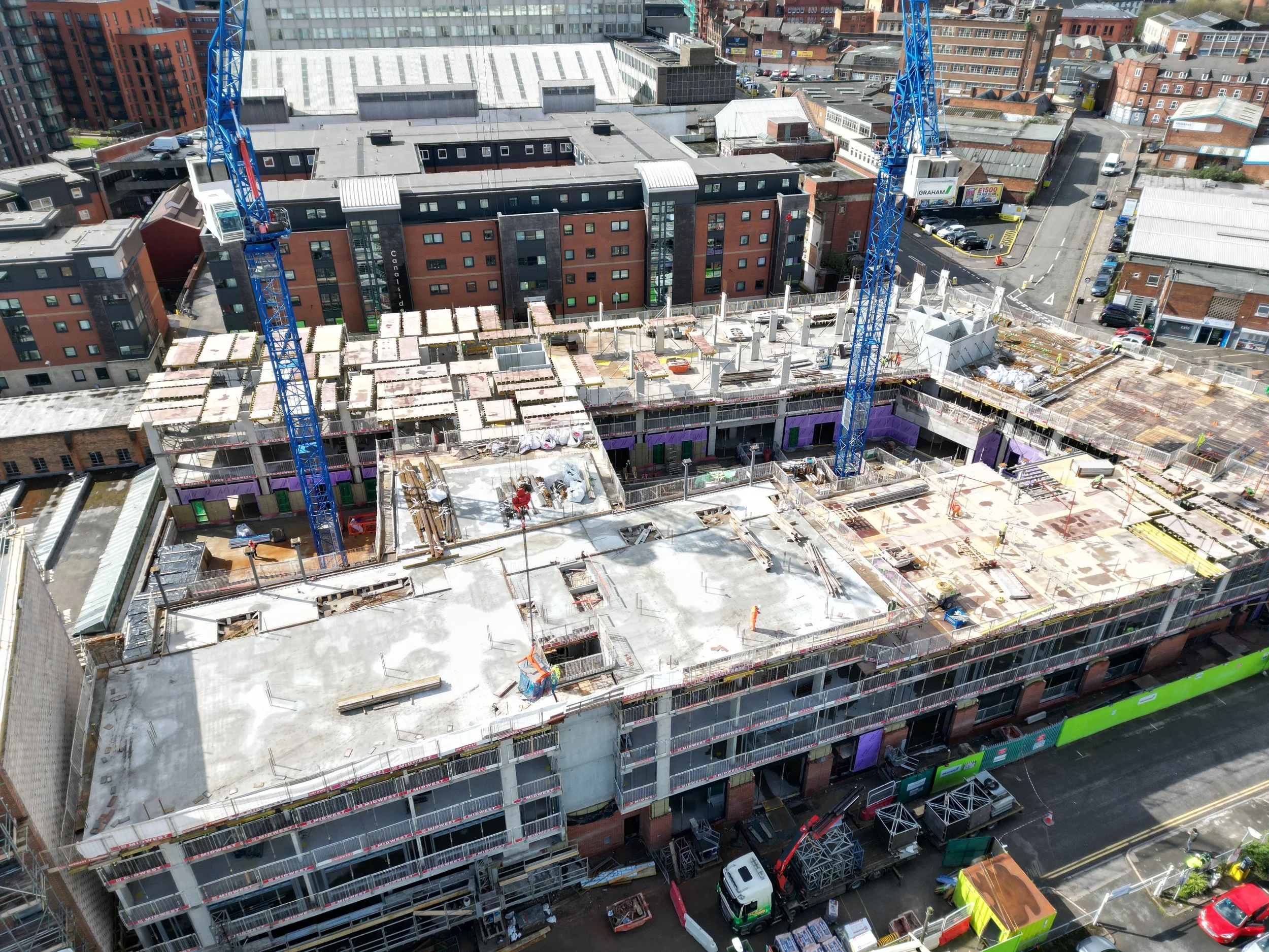 Crown Works Birmingham — aerial view of 3F Construction steelfixing works